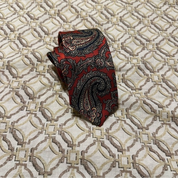 Polo Ralph Lauren Tie Paisley Orange & Gray Silk Made in USA by Hand 54” x 3” - Picture 4 of 8